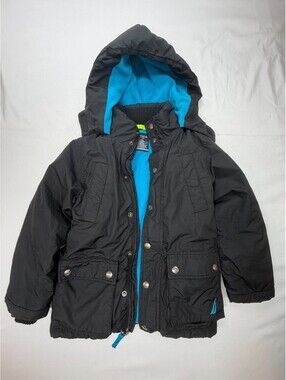 Nautica Boy's Snorkel Jacket Hooded Full Zip Button Polyester Solid Size S Black